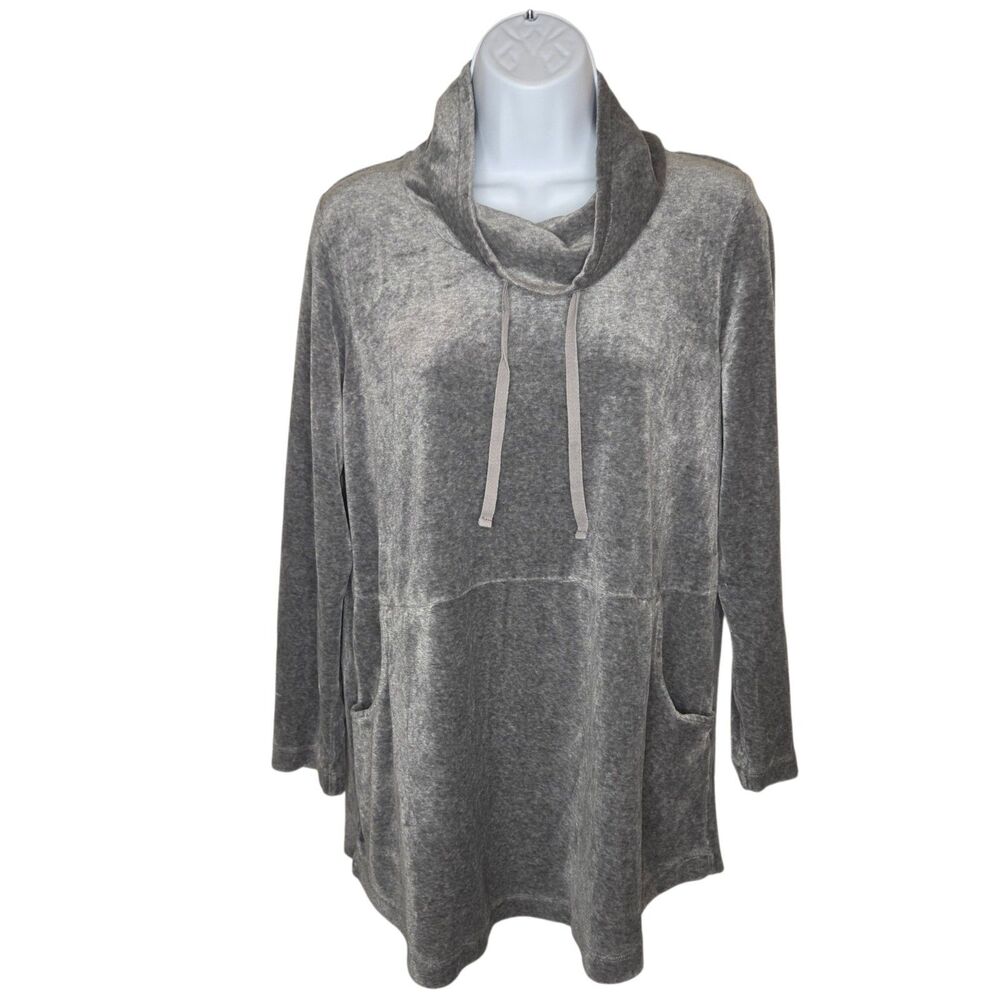 Pure Jill J. Jill Gray Velour Cowl Neck Tunic Top with Pockets - Medium Petite